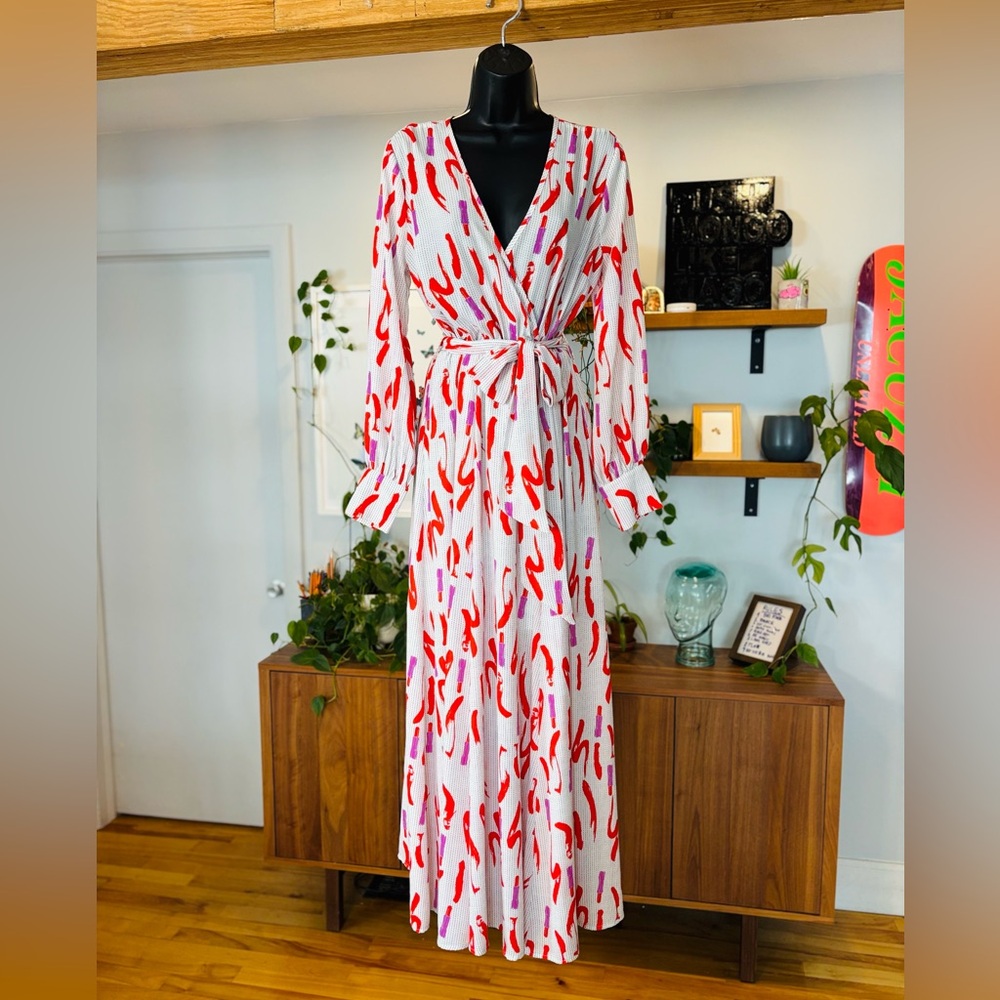 The Moon-Elegant Red and Purple Patterned Maxi Dress - Picture 2 of 14